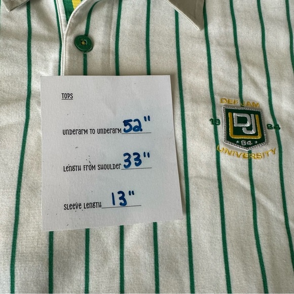 Def Jam University Polo Shirt Mens XXL White Green Striped Casual Hip Hop - Picture 7 of 8